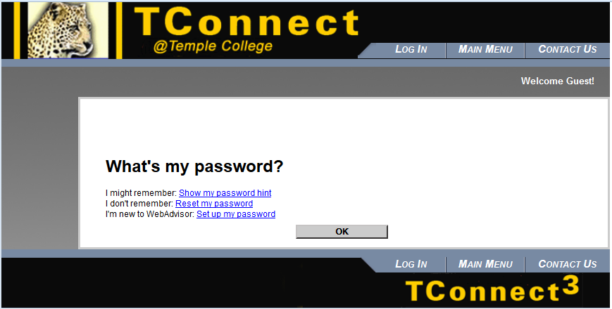 what's my password selection screen