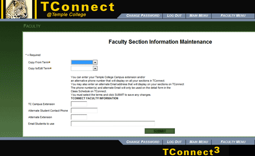 Primary Faculty Section Information Screen