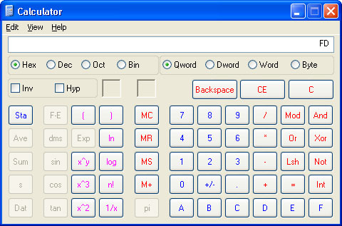Hex FD in calculator