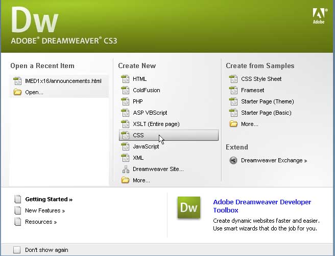 Dreamweaver Startup