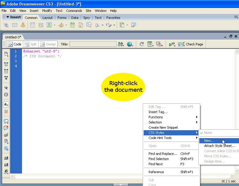 CSS canvas in DreamWeaver