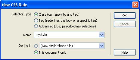 Naming styles in Dreamweaver