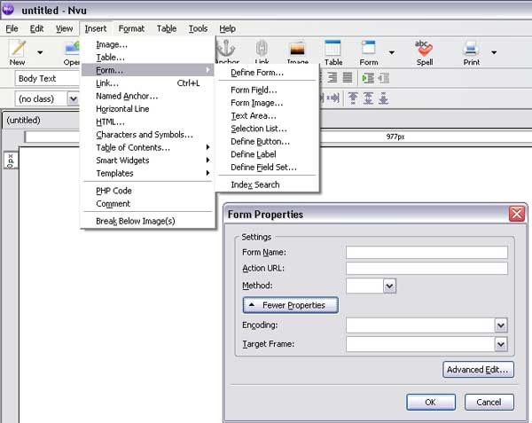 NVu form editor