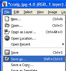 GIMP Save As menu