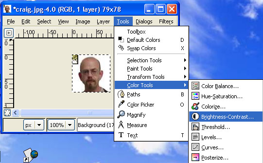 GIMP adjustments menu