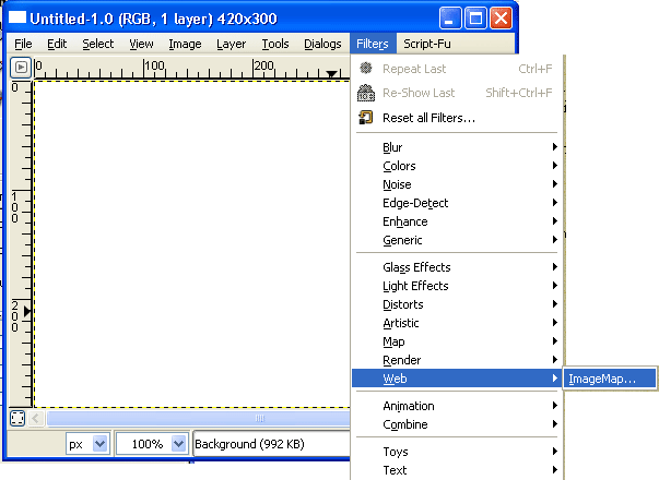 GIMP Filter Web menu