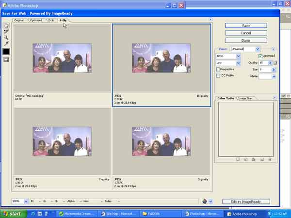 Image Ready in 4 up mode