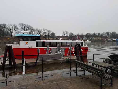Looking across to the Old Town (Gamlebyen), and our ferry; Fredrikstad, Norway