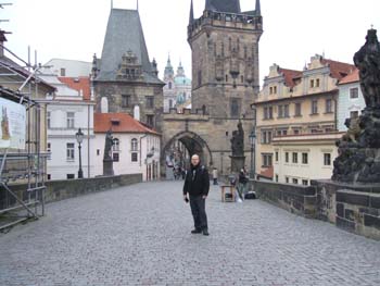 Craig at Kaluv Most (Charles Bridge), Little Quarter side, Prague