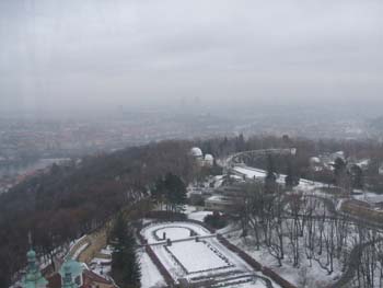 St. Lawrence Church and the Observatory, from Observation Tower, Petrín Hill , Prague