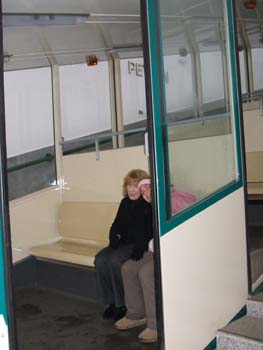 Susann and Diane on funicular railroad at Petrín Hill , Prague