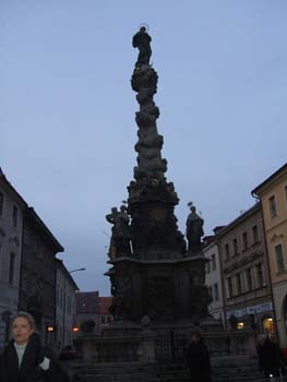 Alison in front of Plague Memorial, Kutna Hora