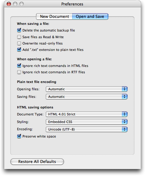 TextEdit preferences