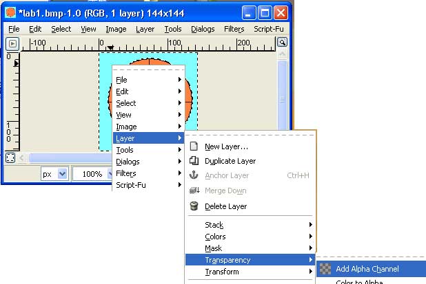 alpha channel (set ignore color for transparency-GIMP
