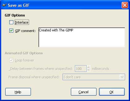 Export GIMP options