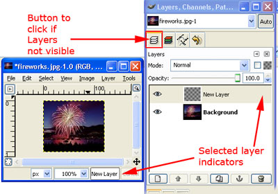the GIMP layers control