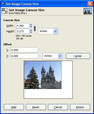 GIMP canvas size offset