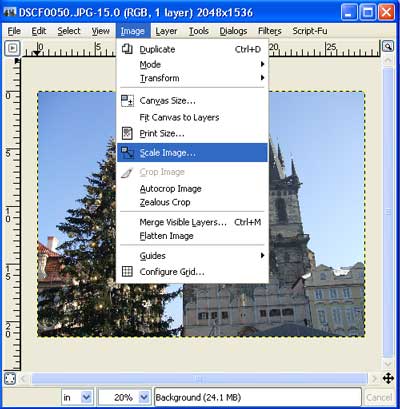 the GIMP, resizing