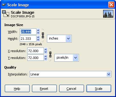 the GIMP, resizing