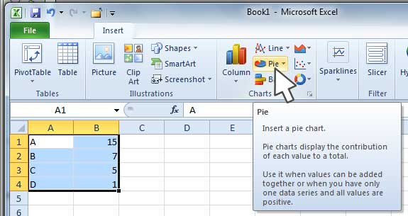 Excel Insert Pie chart