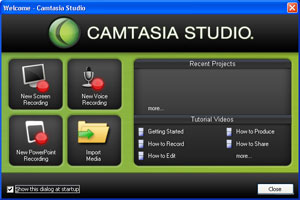 Camtasia Start Up