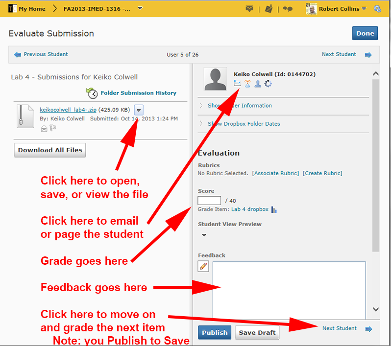 Grading a dropbox item