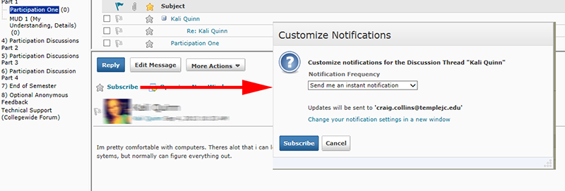 Setting up a subscription window