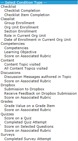 Condition selections