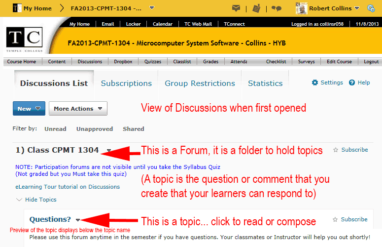 Starting view of Discussions