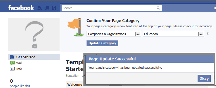 New Facebook Fan Page confirmation