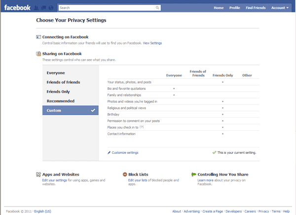 Security settings