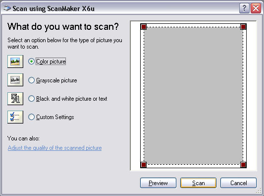 Scan dialog box
