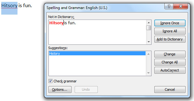 Word Spelling & Grammar dialog box