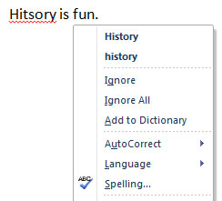 Right click spelling options