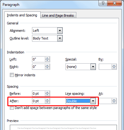 Word Paragraph settings